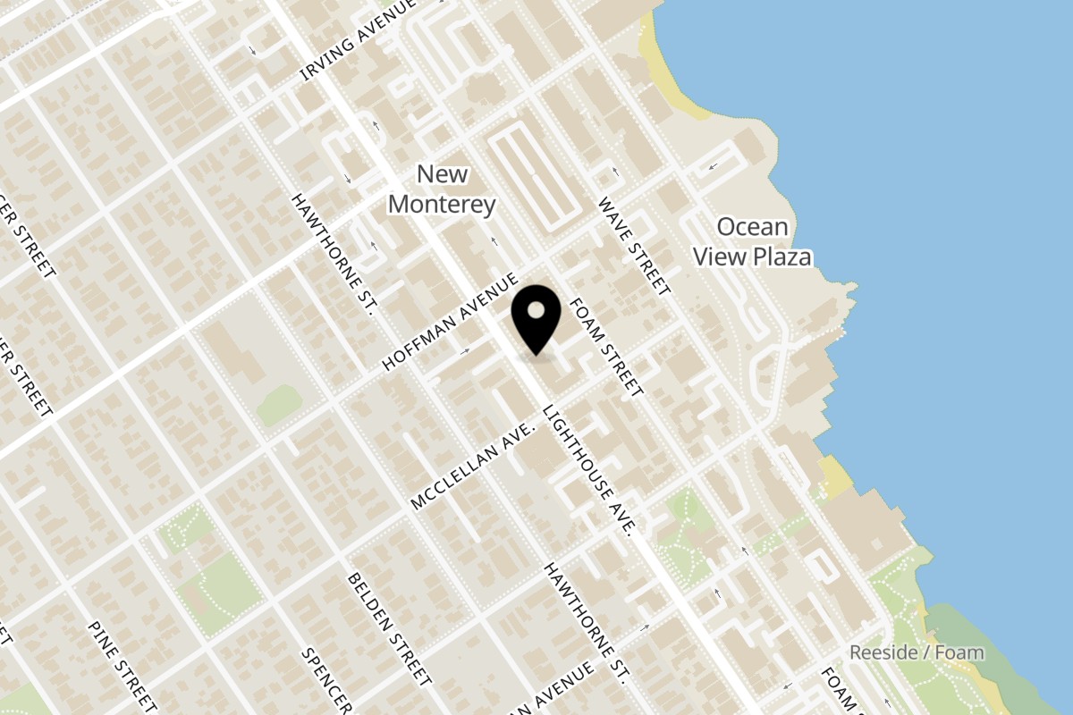 Map showing the location of Namaste India Bistro on 538 Lighthouse Ave in Monterey